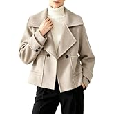 utcoco Womens Cropped Wool Coats Notched Lapel Short Pea Coat with Pockets | Lapel Collar, Single Breasted, Crop Length, Wool Blend, 2026 Trendy Blazers, Trench Coat, Winter Coats For Women