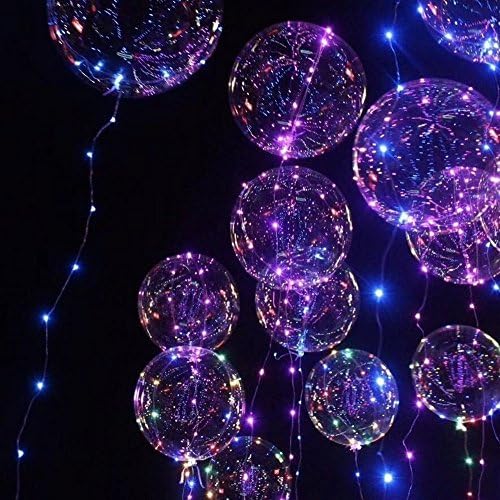 18 inch Multicolor LED Balloons with String Lights, 10 Pack. Prime Quality Transparent Glow Balloons. Bobo Balloon Decorations for Parties, Birthdays, Bridal Showers & Weddings.