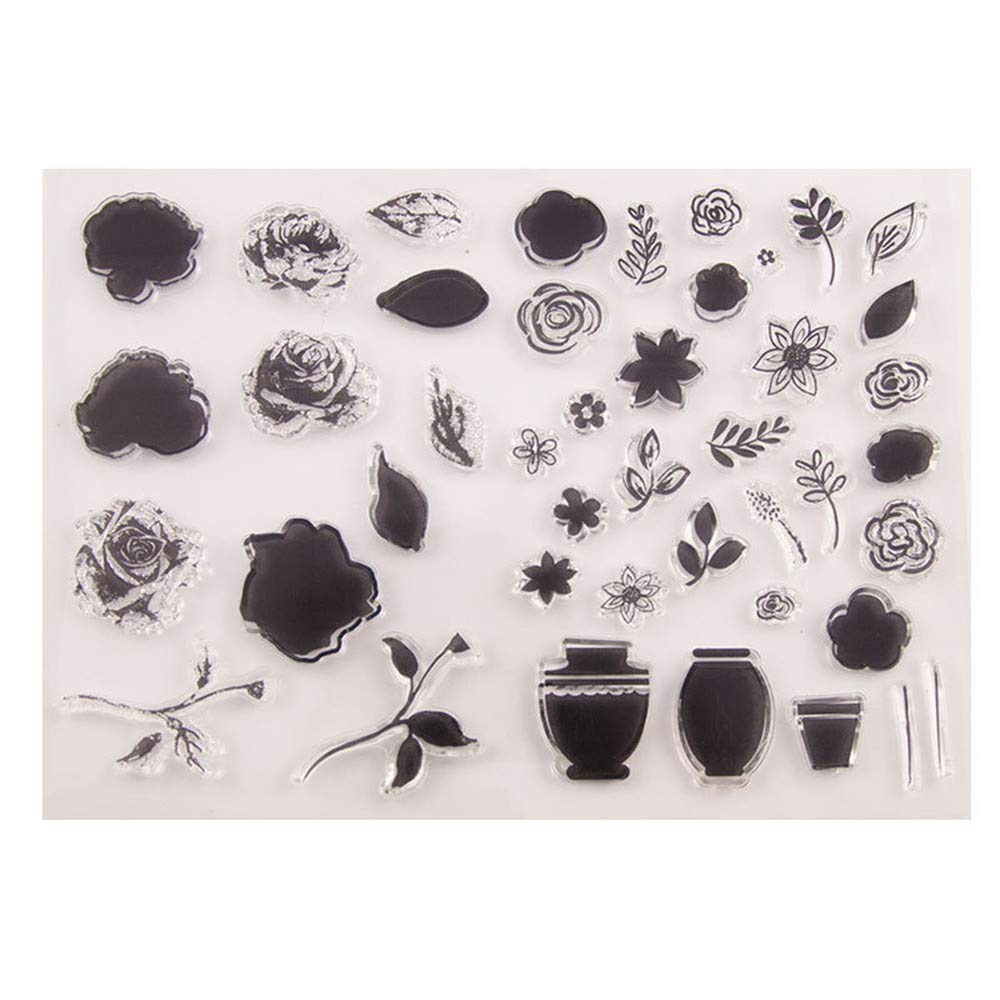 arriettycraft DIY Flowers Leaves Vase Roses Stamps Rubber Clear Stamp/Seal Scrapbook/Photo Album Decorative Card Making Clear Stamps