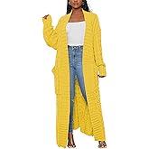 NRTHYE Women's Long Sleeve Open Front Cable Knit Long Cardigan Sweater with Pockets Loose Sweater Outwear Coats