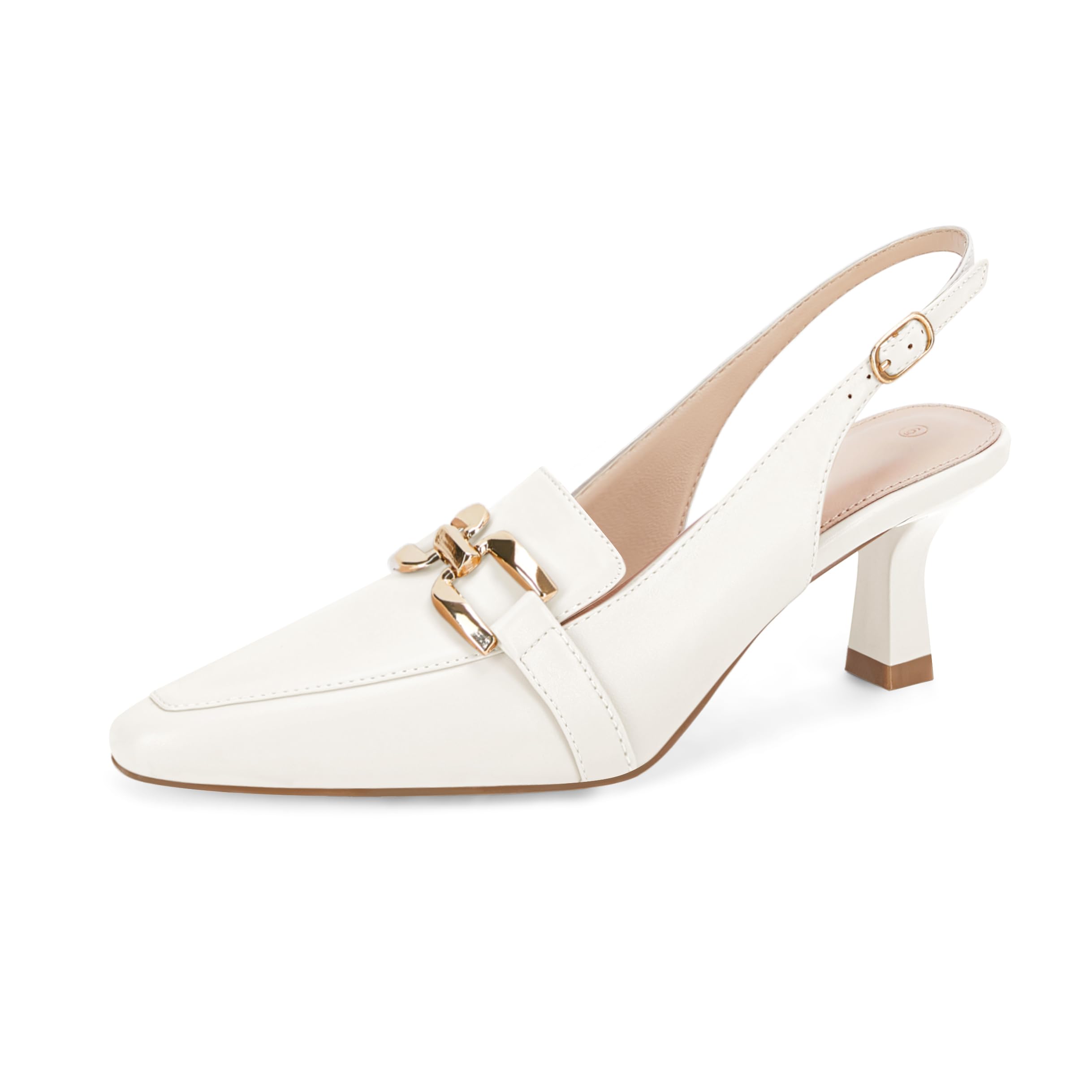 Fashare Women's Kitten Heel Slingback Pumps – Pointed Toe With Metal Chain Buckle | Dress Shoes For Work & Parties - View #5