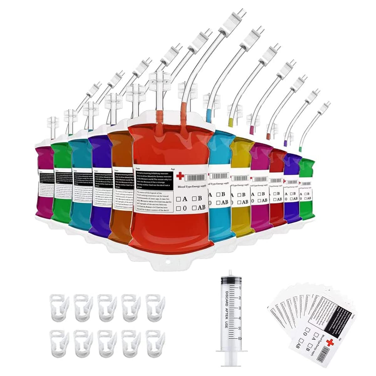 LAPMART Halloween Decorations Blood Bag for Drink，10PCS Reusable IV Drink Bags for Nurses Day Halloween Vampire Hospital Theme Party Favors Nurse Graduation Party Supplies, Transparent