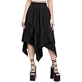 Simlakey Women Renaissance Fairy Skirt Y2K Flowy Skirt Asymmetrical Layered Lace High Waist Gothic Boho Pirate Costume