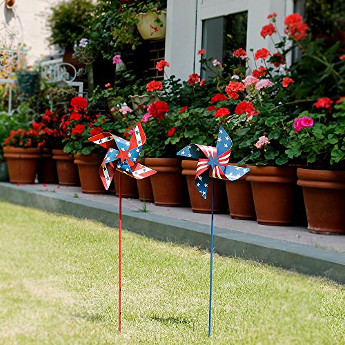 YK Decor 2pcs Patriotic Stars and Stripes American Flag Pin Wheels Wind Spinners 4th of July Yard Garden Decor (20")