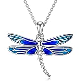 PELOVNY Dragonfly Necklace for Women 925 Sterling Silver Abalone Shell/Opal Dragonfly Pendant Jewelry Birthday Christmas Gifts for Mom Daughter Wife Sister