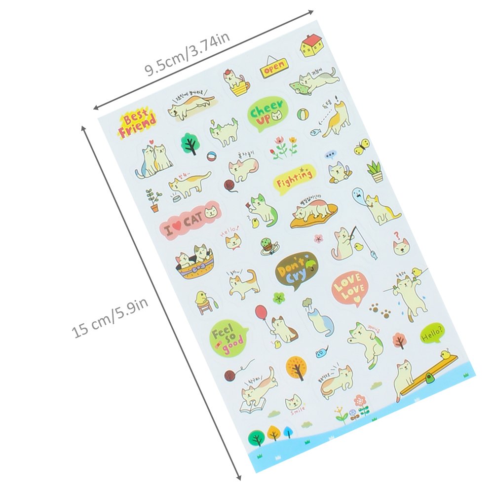 Jespekerere Cute Stickers Cartoon Cat DIY Album Daily Planner Diary Scrapbook Mobile Phone Decorative Stickers 6 Pieces Kids Children Toys