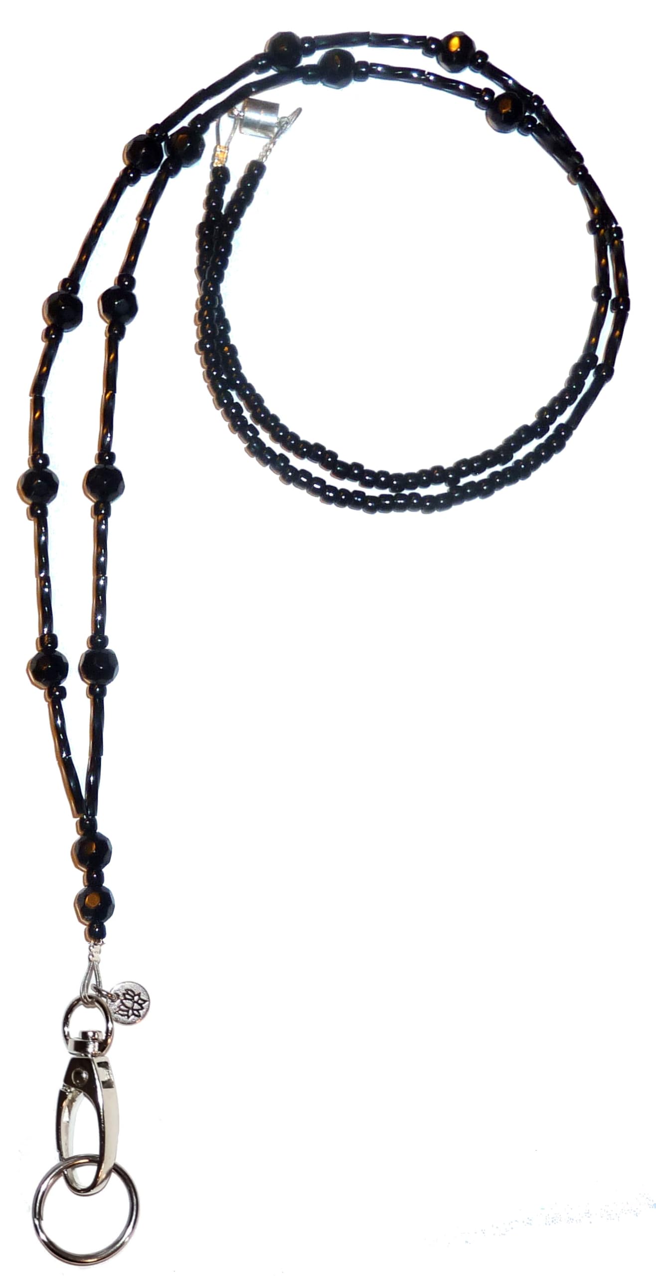 Hidden Hollow Beads Simple Black Magnetic Breakaway Lanyard Women's Fashion Beaded Lanyard 34" Key and ID Badge Holder