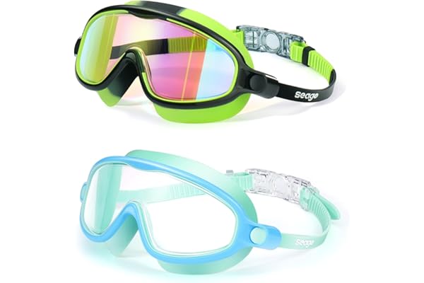 Seago Swim Goggles 2 Pack Anti-Fog Anti-UV Wide View Swimming Goggles for Kids 3-14