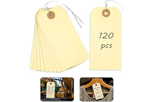 SallyFashion Pricing Tags with String, 120 PCS Blank Manila Tags with Metal Wire for Labeling, Equipment Shipping Labels with String for Gift Luggage Garage Clothes Inventory Sale Tag, 4 3/4" x 2 3/8"