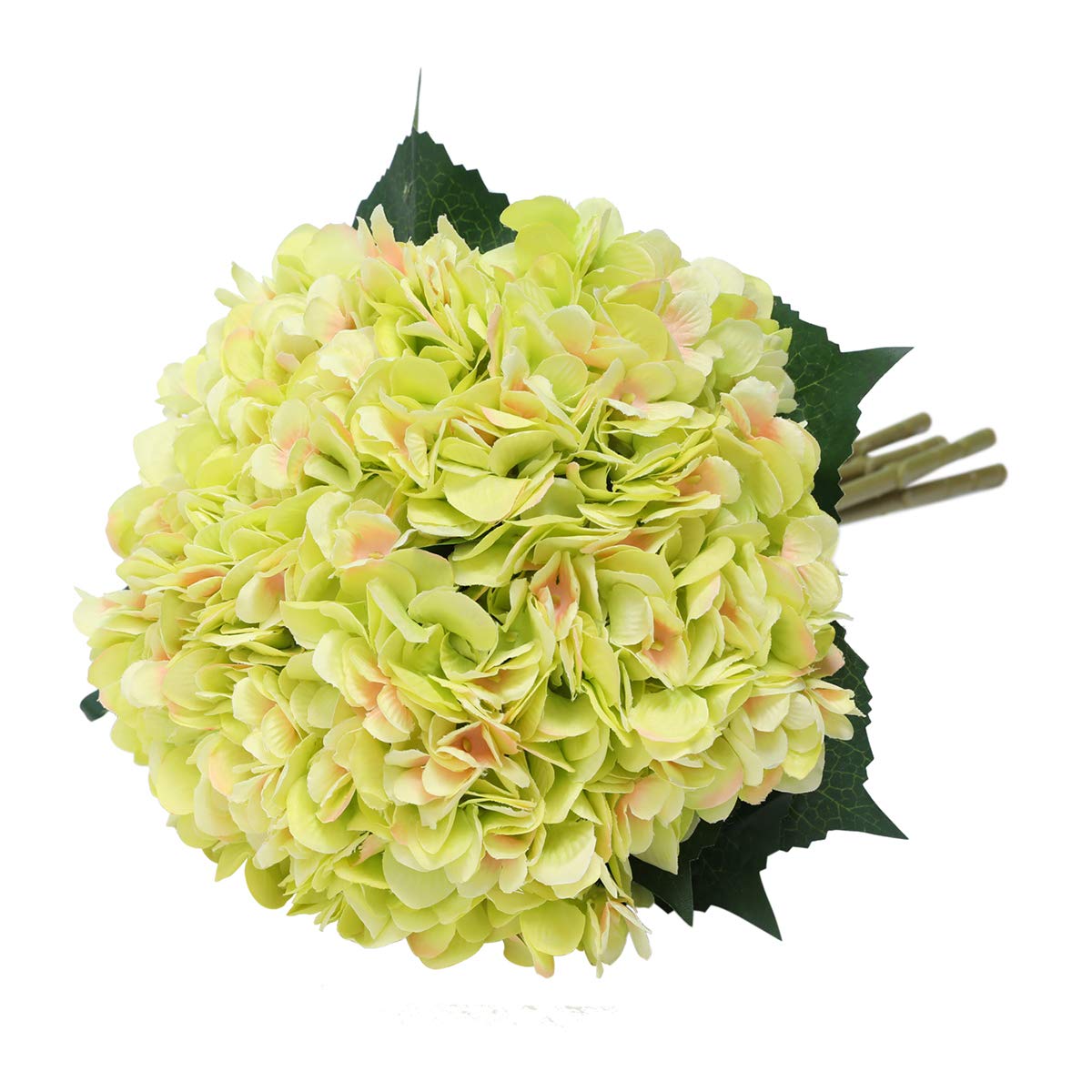 Tifuly Artificial Hydrangea Flowers, 5 PCS Realistic Single Long Stem Silk 6.6 Inch Flower Head Hydrangea Bouquets for Wedding, Home, Hotel, Party Decoration, Floral Arrangement (Green)