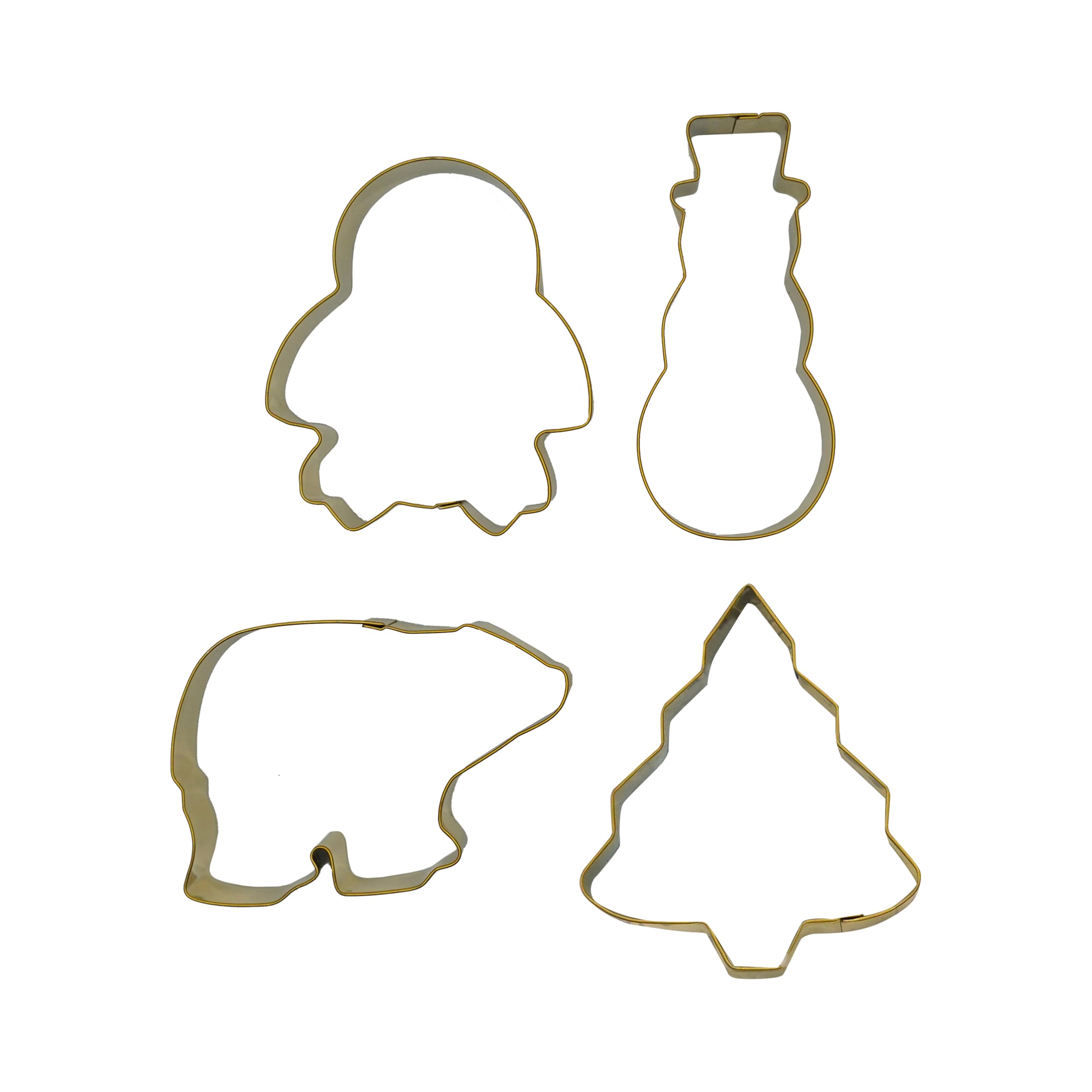 Zenker Christmas Cookie Cutters, 4 Piece Set, 1 x Christmas Tree, 1 x Penguin, 1 x Snowman, 1 x Polar Bear, Biscuit Cutter for Baking, Cookie Cutters Pack of 4, Pastry Cutter, Stainless Steel, Gold