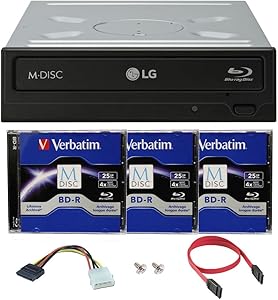 LG WH16NS40 16X Blu-ray BDXL DVD CD Internal Burner Drive Bundle with Free 3pk 25GB M-DISC BD + SATA Cable + Mounting Screws