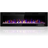 Electactic 50 Inch Electric Fireplace Insert Ultra-Thin - Recessed &amp; Wall-Mounted Fireplace Heater with Thermostat, Adjustable Flame, Remote Control - Linear with Timer, Touch Screen, 750/1500W