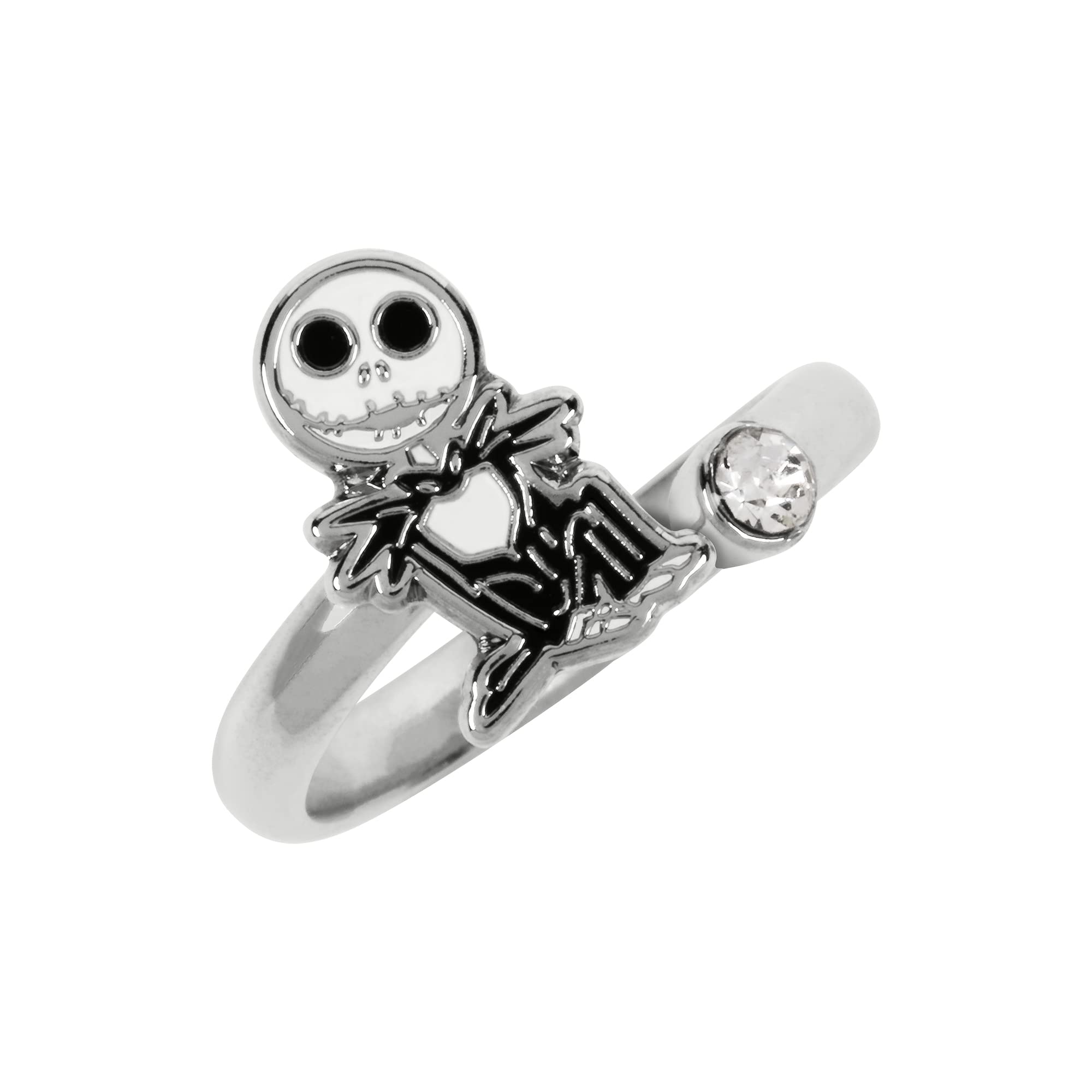 Disney Nightmare Before Christmas White & Black Silver Plated Clear Stone Ring RF00386RRWL