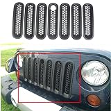 MOEBULB Upgrade Clip in Version Mesh Front Grill Insert Grille Cover Trim for 2007-2015 Jeep Wrangler JK 2-Door & 4-Door (with Key Hole, Matte Black)