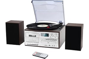 MUSITREND 10 in 1 Record Player with External Speakers,3 Speed Bluetooth Turntable Vinyl Player with CD/Cassette Play,AM/FM Radio, USB/SD Playback,Aux-in/RCA Line Out
