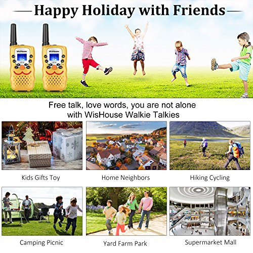 Walkie Talkie 4 Pack,22 Channel 2 Way Radio Long Range Uhf FRS Walky Talky for 3 4 5 6 7 8 9 10 11 Years Old Kids Handheld Toy for Outdoor Adventures Camping Hiking(VT-8 Yellow)