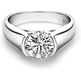 CannyCat 2 Carat Moissanite Half Bezel Set Ring for Women Platinum-Plated Silver D color VVS 8 mm Moissanite Solitaire Engagement Promise Band