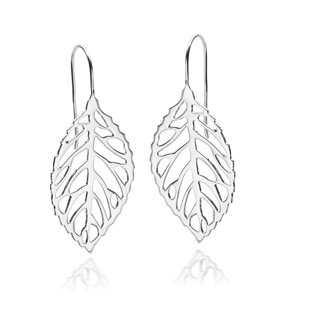 Materia SO-45 Women's Earrings Leaf Hanging 925 Sterling Silver Earrings with Gift Box 45 x 20 mm