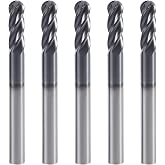 XYunEnZ 1/8" 4-Flute Ball Nose End Mill, AlTiN Coated Carbide 5Pcs | 3D Carving Engraving CNC Router Bit for Hardened Steel, Alloy Steel, Aluminum