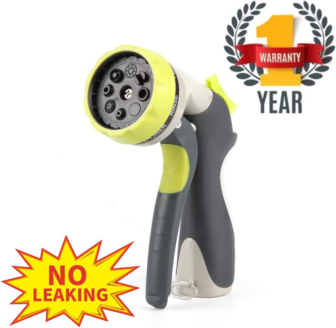 OLD WOOD Garden Hose Nozzle No Leaking Spray Nozzle Sturdy Garden Nozzle 8 Pattern Hose Nozzle for Car Washing, Cleaning, Watering Lawn and Garden(Metal)