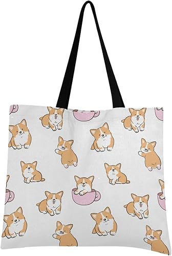 Amazon Chovy トートバッグ エコバック コーギー いぬ かわいい 可愛い 犬柄 大容量 エコ袋 レディース メンズ 軽量 カバン 通勤 通学 バッグ 高校生 中学生 アウトドア 旅行 肩掛け 手揚げバッグ ハンドバッグ Chovy トートバッグ