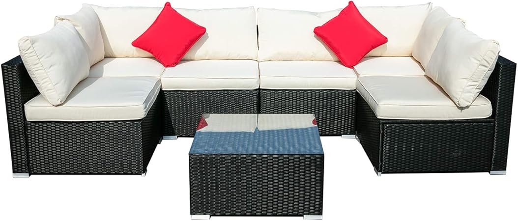 Amazon Com Wonlink 7pc Patio Furniture Sets White Wicker Outside
