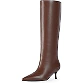 Modatope Brown Boots for Women Knee High Boots Kitten Low Heels Pointed Toe Tall Boot for Women Size 8.5