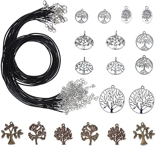 Goldge Pack of 18 Alloy Charms Pendents Jewelry Findings and 20 Pieces Black Waxed Necklace Cord with Clasp for Bracelet and Necklace Making