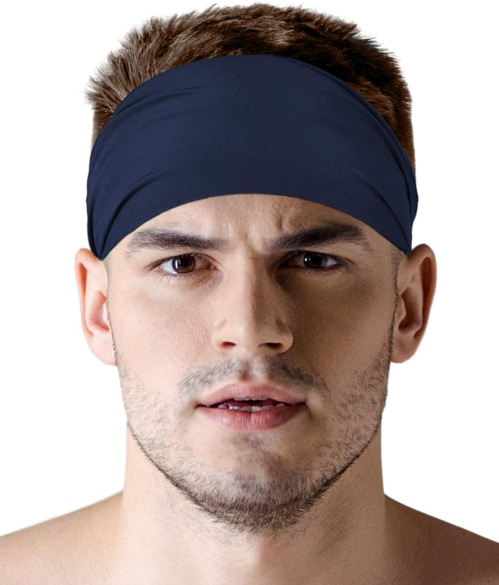 Mens Headband - Sweat Head Bands for Football, Gym, Exercise, Workout, Running, Cycling, Tennis & Baseball - Moisture Wicking Sports Athletic Stretch Performance Sweatband & Hairband