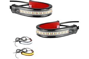 YTFRL 2PCS Motorcycle LED Turn Signal Light, Flexible Switchback Fork Turn Signal Blinkers Waterproof Tail Strips, Dual-Color DRL Daytime Running Light Adjustable Strip Bars for Motorbike
