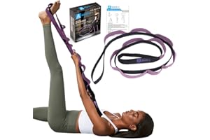 A AZURELIFE Stretch Strap with 11 Loops, Half Elastic Stretching Strap Band - Stretch Tool for Yoga Physical Therapy, Dance and Pilates, Gymnastics, Hamstring Strength Training with Instruction Guide