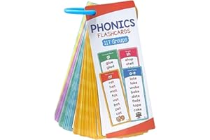 Phonics Flash Cards, Sight Words Flash Cards, 60 Double Sided Word Root Cards for English Learning, Covers 117 Phonics Groups
