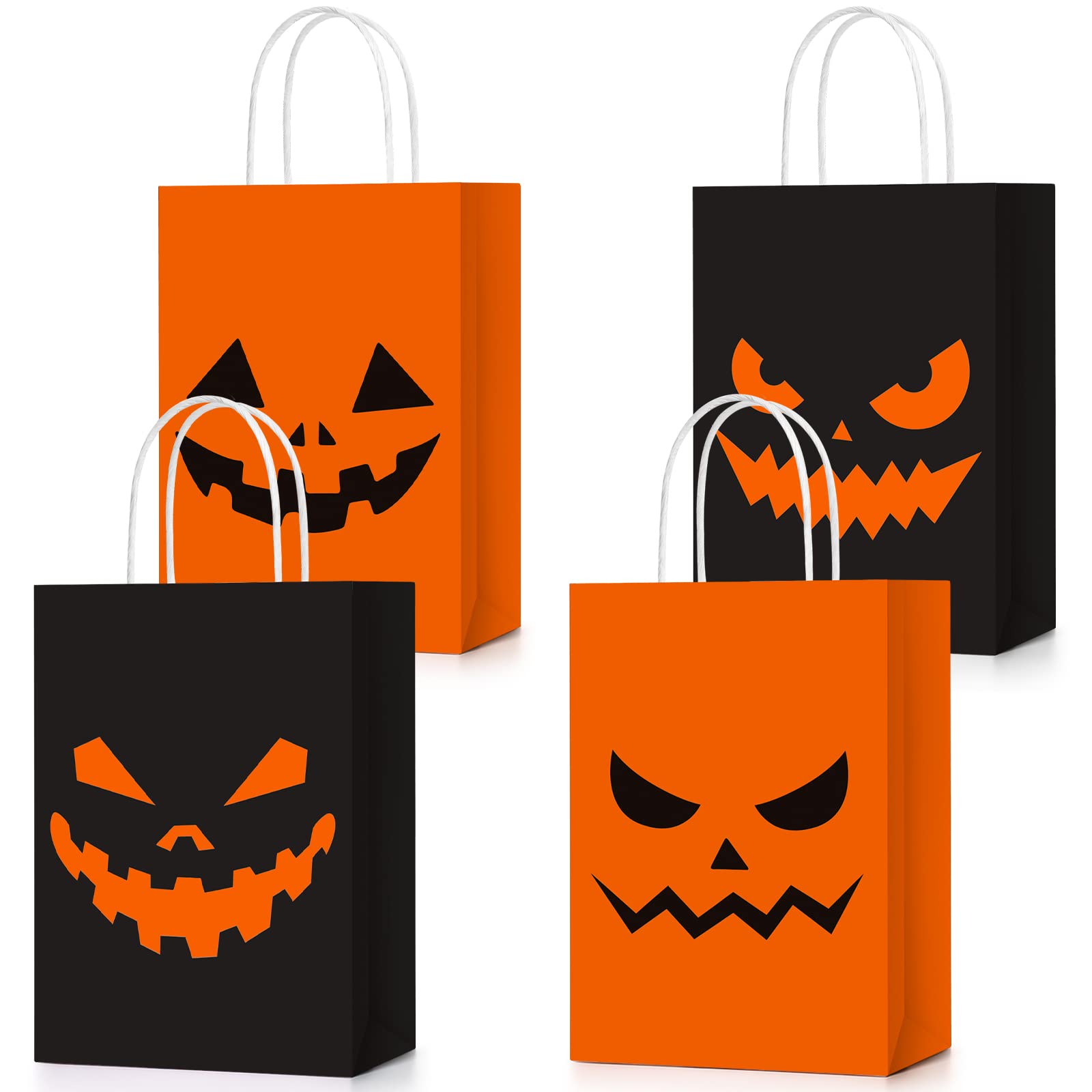 Photo 1 of 24 Pcs Halloween Treat Bags Halloween Paper Gift Bags with Handles Candy Bags Goodie Bags for Holiday Treats Snacks Halloween Party Favors Supplies (Bright Style)
