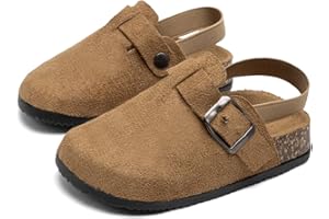 Casazoe Kids Suede Clogs Boys Girls Cork Footbed Slip On Mules Potato Shoes with Elastic Strap Soft Suede Leather Comfortable Indoor Outdoor Sandals