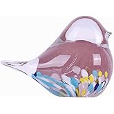DOVDOV Hand-Blown Glass Bird Statue, Modern Art Bird Decor, Pink Glass Paperweight Collectible, Ideal for Room/Living Room/Office Decor, Small Table Ornaments, and Dining Table centerpieces.