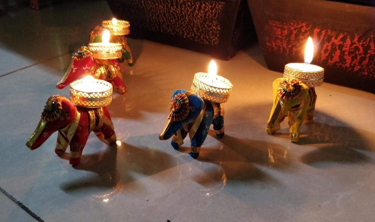 VIBGYOR PRODUCTS Decorative Elephant T Light/Candle Holder (1.5" Width, 3" Length, 2.5" Height) Set of 4