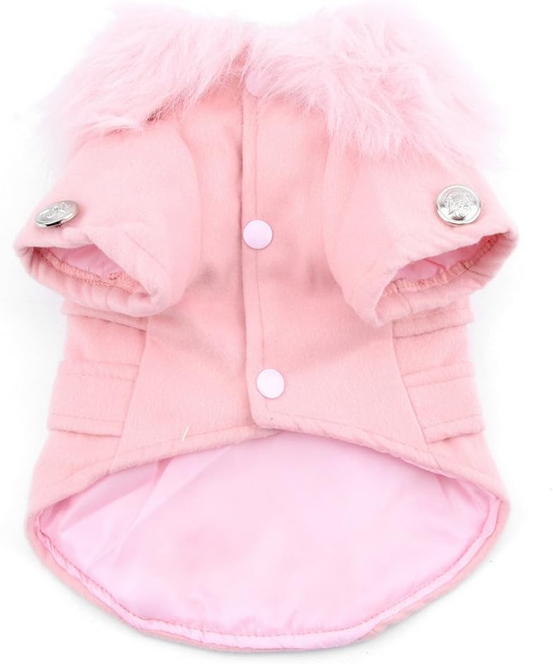 Pet Cat Dog Clothes European Woolen Faux Fur Collar Coat Small Dog Cat Pet Clothes Costume Light Grey XL, Pink - Image 3