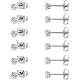 MDFUN 6 Pairs Stud Earrings Sets 3-8MM 18K Gold Plated Round 5A+ Cubic Zirconia Earrings Hypoallergenic CZ 6 Prong Ears Jewelry for Women