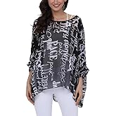 Ckikiou Plus Size Batwing Flowy Semi Sheer Chiffon Blouse Tunic for Women Summer Floral Print Boho Beach Cover ups