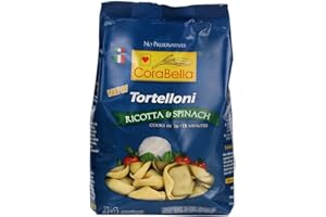 Corabella Ricotta & Spinach Fresh Pure Cheese Tortellini Pasta with Eggs, Gouda, Mozzarella Cheese, Sunflower Oil, Whey Powder - Protein Pasta & Spinach. Convenient Pack of 12 (8.8 Oz Each)
