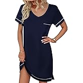Ekouaer Womens Nightgowns for Women Short Sleeves V Neck Sleepwear Plus Size Sleepshirt Short Nightshirt Tshirts Dress S-XXL