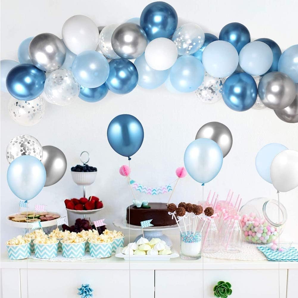 104pc Blue Balloon Arch Garland Kit Blue and Silver Balloons Navy Royal Blue Ballon Silver Metallic Balloons For Baby Shower Blue Birthday Balloon Wedding Party Decorations Supplies: Toys & Games