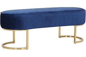 Heavenly Collection Orquidia Blue Upholstered Velvet Bench Bench with Shinny Legs, Contemporary Styling Furniture