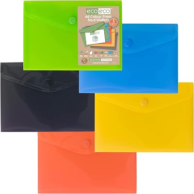 eco-eco A6 Wallet 50% Recycled Assorted Colours Pack of 5 Press Stud