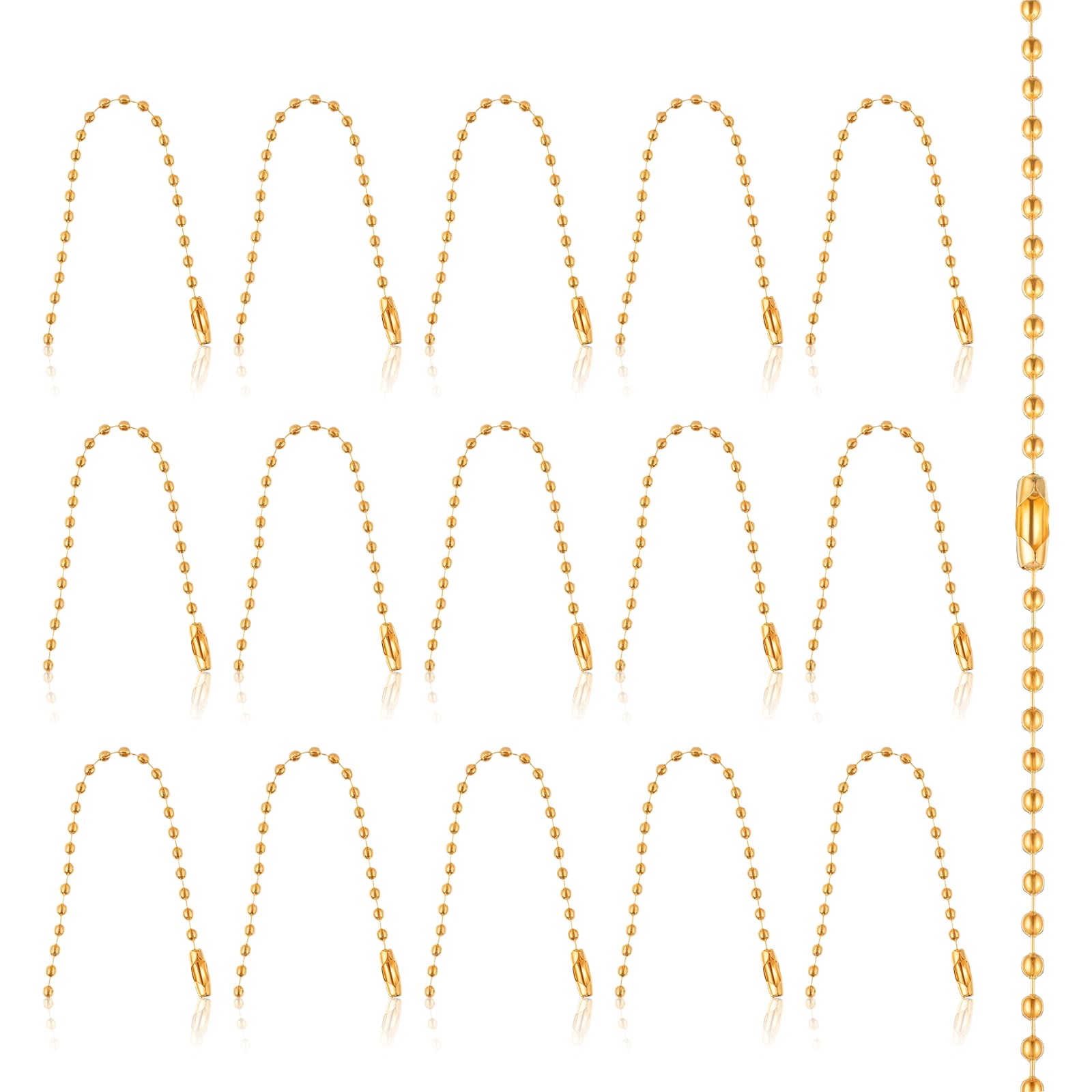 Photo 1 of 15 PCS Gold Ball Chain 3.9 Inch Bead Extension Keychain Cord with Connector Clasp Ball Chain Connectors for Art, Handmade, DIY