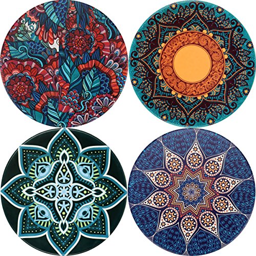LogHog Ceramic Coaster Set of 4, Glass Cup Holder Coffee Mug Place Mats Absorbent Stone Coasters for Drinks (Pattern 6)