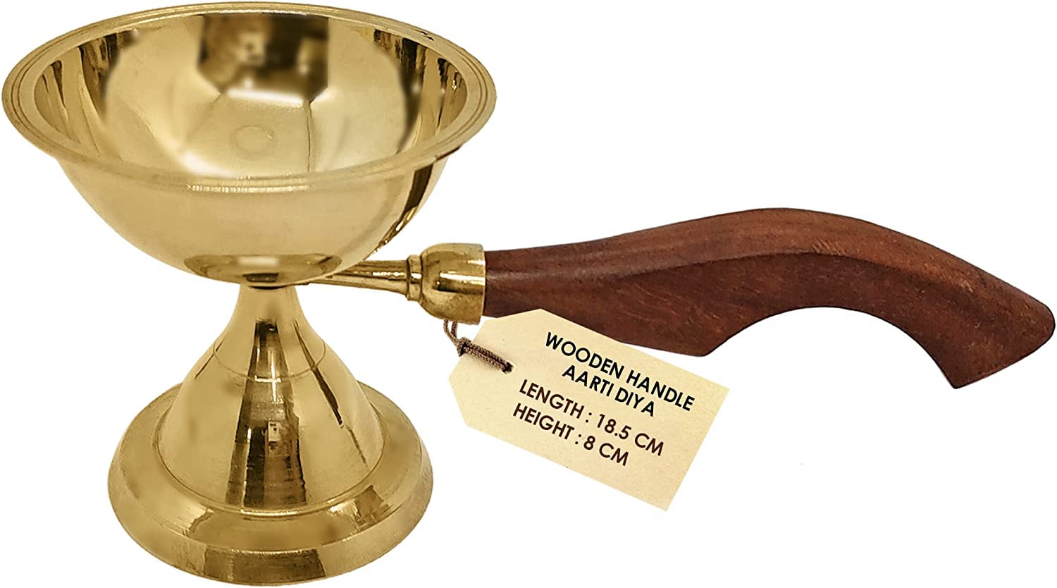 Craftsman Brass Aarti Diya with Wooden Handle Decoration Tea Light Holder Brass Jyot Dia Oil Lamp Handheld Puja Lamp Kutthu Vilakku for Home and Temple Indian Housewarming Return Gift Item Bulk
