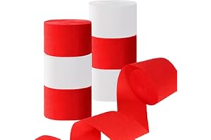 CC WONDERLAND ZONE 6 Rolls White Red Crepe Paper Streamers for White Birthday Wedding Festival Celebration Party Decorations,82 feet Long 1.77 inch Wide
