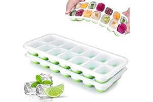 Ice Cube Tray 2-Pack, Silicone Freezer Molds with Lids – Flex and Non-Stick for Easy Ice Release, Stackable, BPA Free, Green